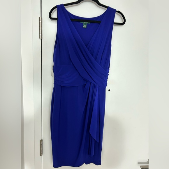 Ralph Lauren Blue Drape Front Sleeveless Dress Size 14 - Picture 1 of 2